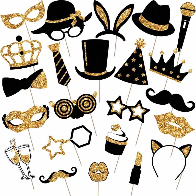 23Pcs Black Golden Paper Party - огляд і ціна Photo Booth Frame